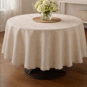 Beautiful Peach Moire 60” Round Tablecloth - Elegant Scalloped Edge